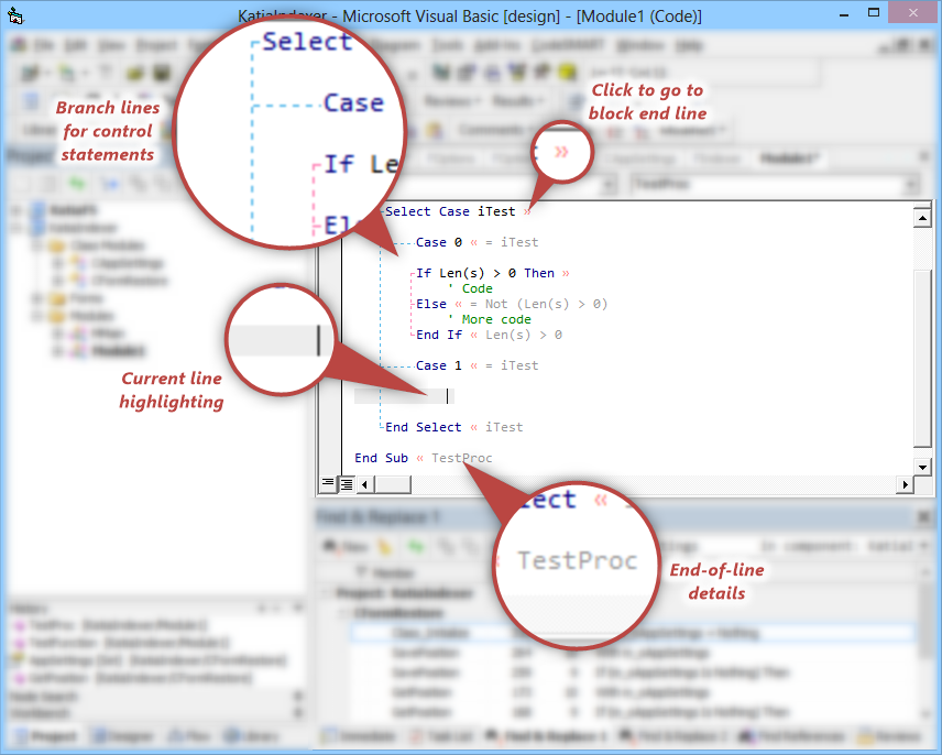 CodeSMART for VB6 - Hotspots in the VB6 editor