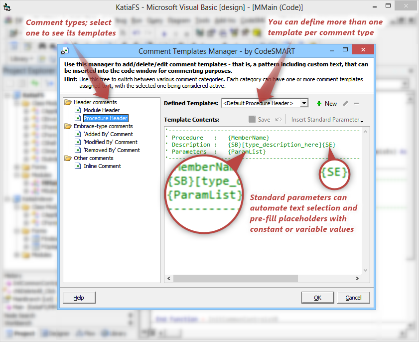 CodeSMART for VB6 - Comment Templates Manager