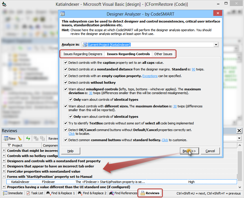 CodeSMART for VB6 - The Designer Analyzer