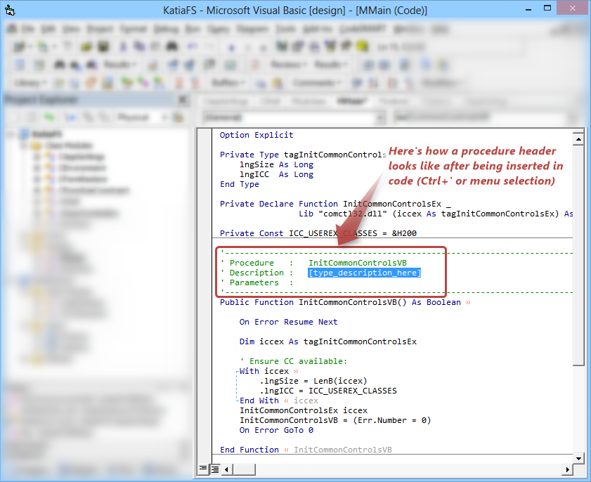 CodeSMART for VB6 - Procedure Header