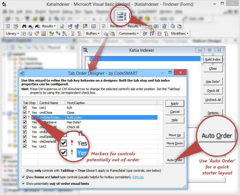 CodeSMART for VB6 - Tab Order Designer