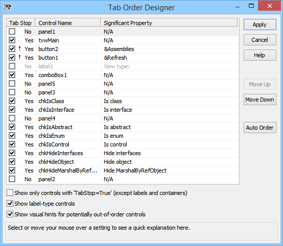 The CodeSMART Tab Order Designer