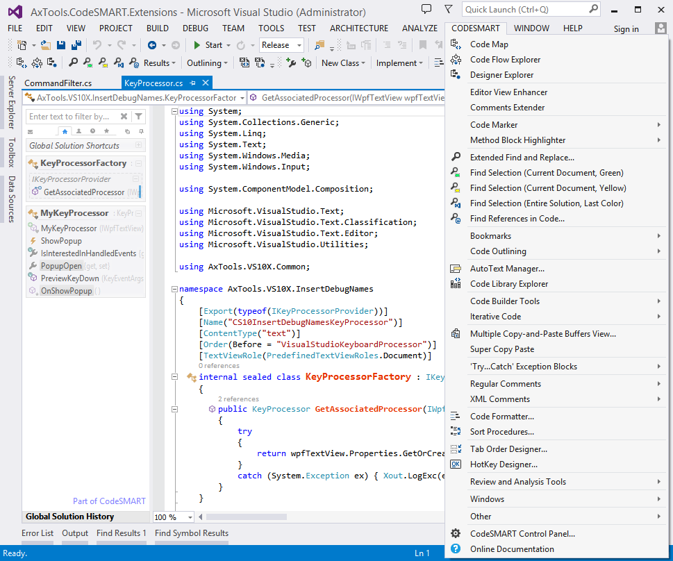 CodeSMART Integration in the Visual Studio 2013/2012/2010 IDE