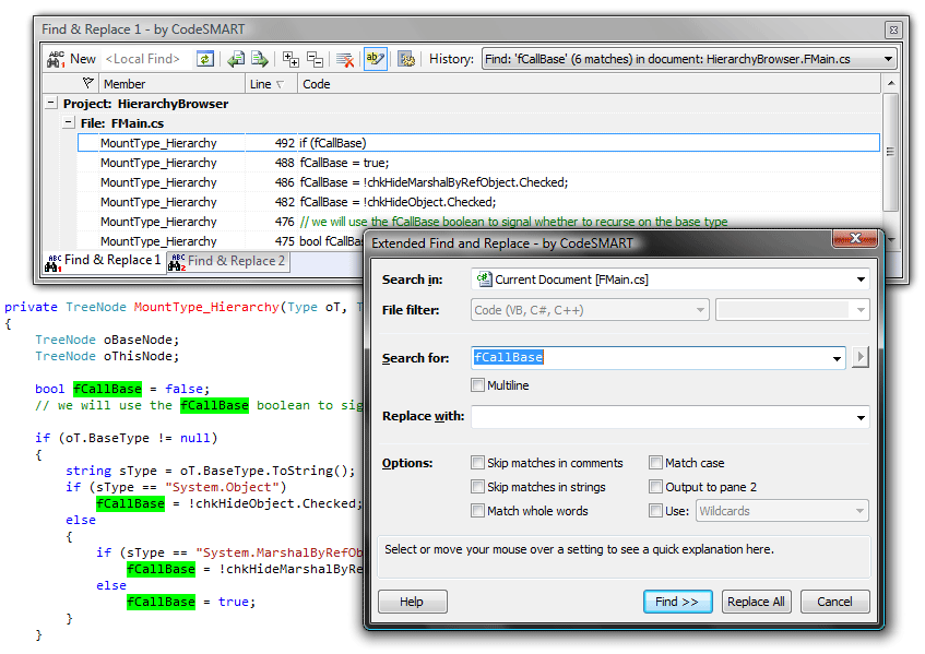 The CodeSMART Extended Find and Replace